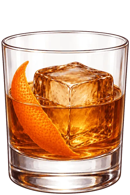 Exit Strategy dark brown cocktail, garnished with Orange Twist